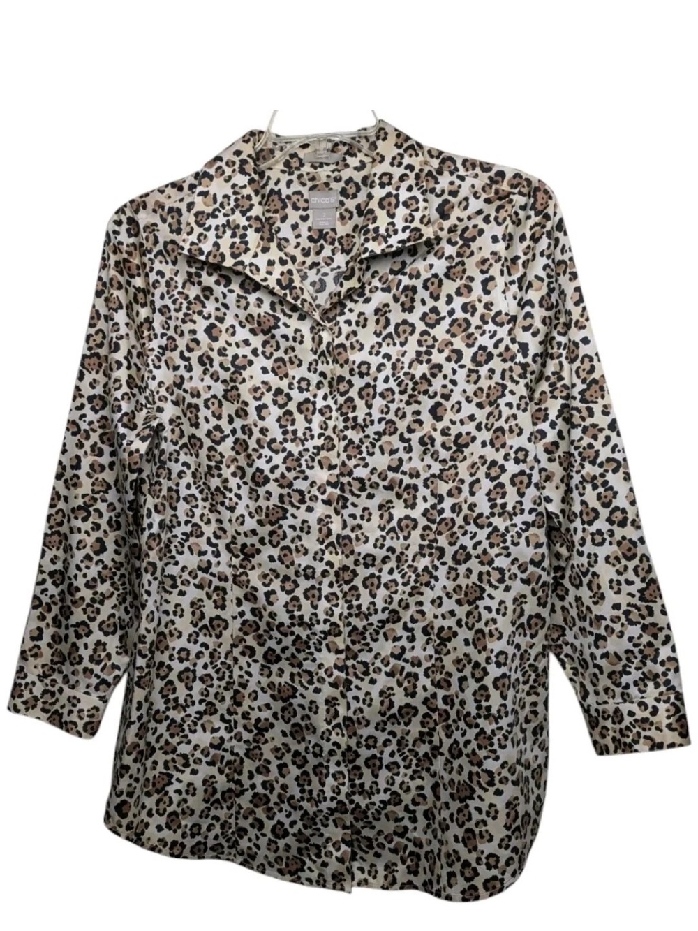 Chicos 2 No Iron Leopard Blouse Large Button Front Animal Print